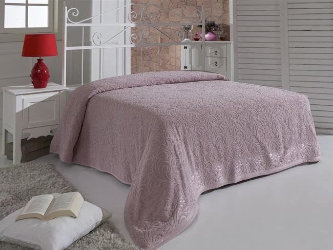 Простыня махровая жаккардовая KARNA ESRA розовая 200х220