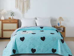 Покрывало стеганое из полисатина TANGO SIESTA Сердечки на голубом 220х240