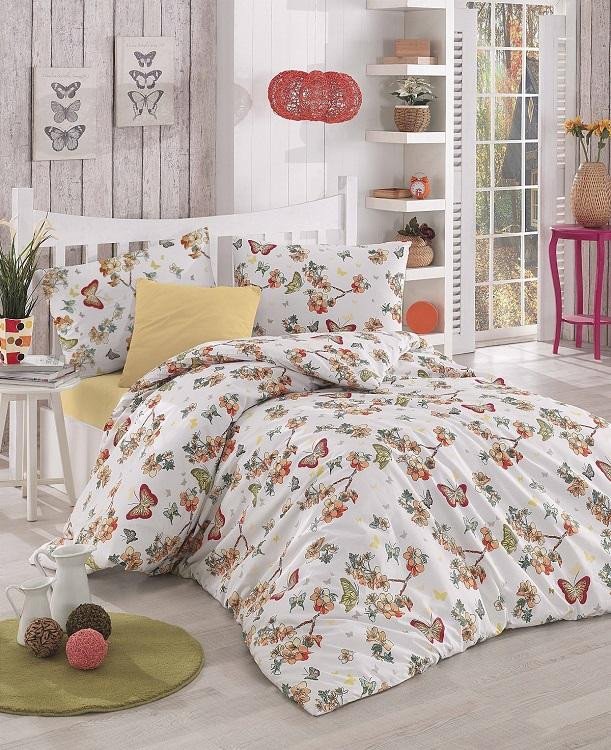 Постельное белье ALTINBASAK RANFORCE BUTTERFLE абрикосовое 50х70 1,5-спальное