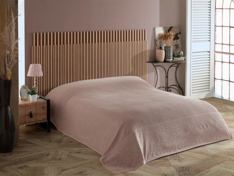 Плед из хлопка махровый KARVEN P958 ROSE V3 бежевый 160х220