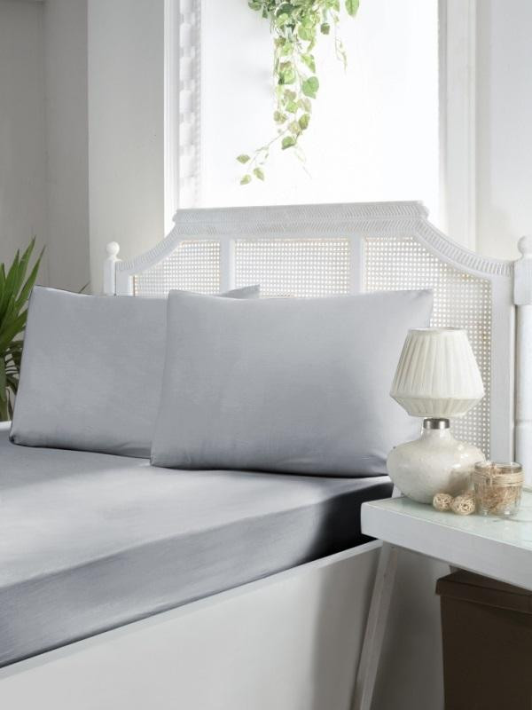 Простыня на резинке из ранфорса KARVEN P902 v13 серая 100х200х33 с наволочкой 50х70