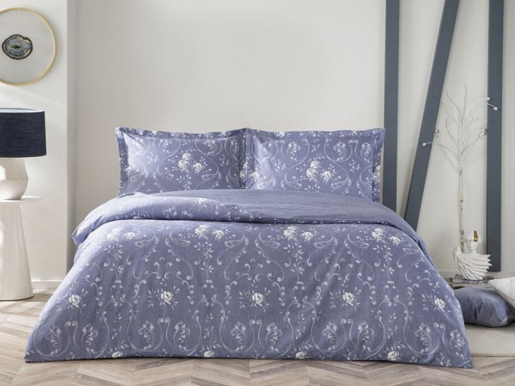 Постельное белье сатиновое TAC HAPPY DAY JEANNE синее евро