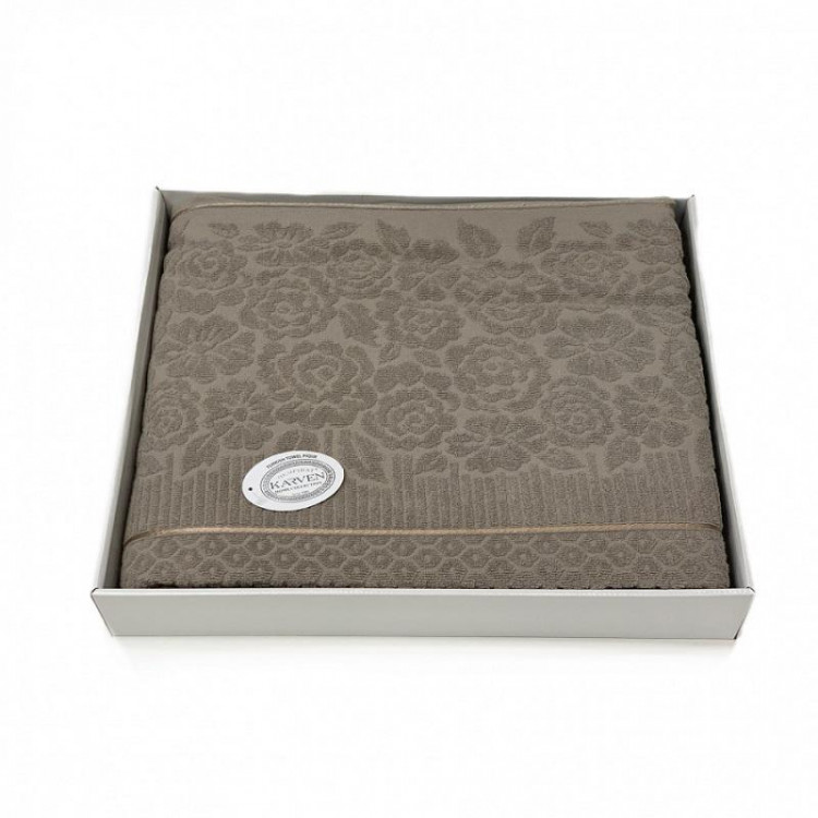 Плед из хлопка махровый KARVEN P958 ROSE V4 темно-бежевый 160х220