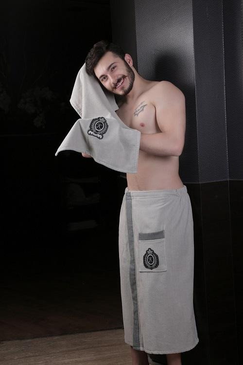 Набор мужской для ванной и сауны велюровый KARNA KORAL светло-серый