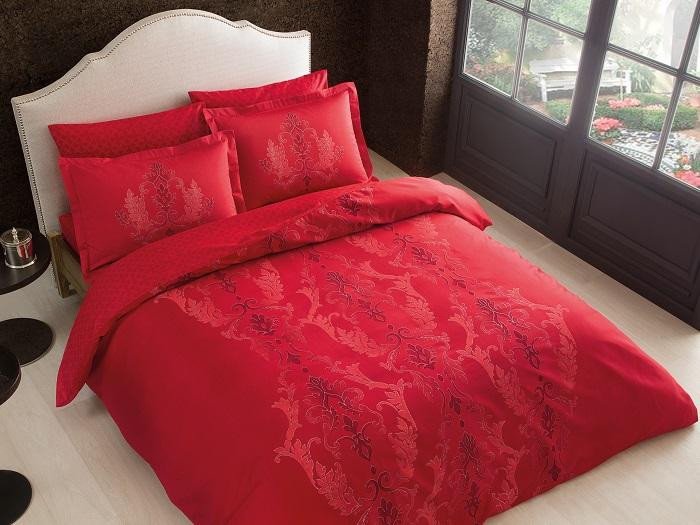 Постельное белье из сатина TAC DELUX ELEGANCE MAUNA красное евро