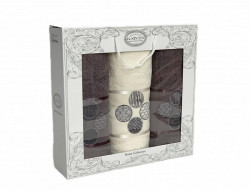 Набор полотенец махровых хлопковых KARVEN HS1643 DORT DAIRE V6 кремовый-темно-серый 50х90 (2шт), 70х140 (1шт)