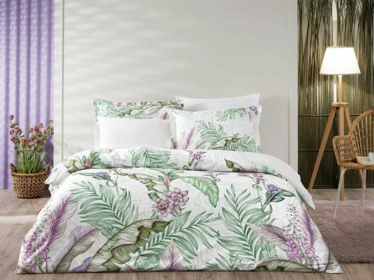 Постельное белье из сатина люкс TAC DELUX PREMUIM DIGITAL VERANO зеленое евро