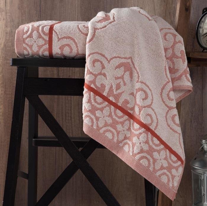 Полотенце махровое плотное c жаккардом KARNA TUNUS кирпичное 70х140