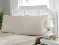 Простыня на резинке из ранфорса KARVEN P902 v5 бежевая 100х200х33 с наволочкой 50х70