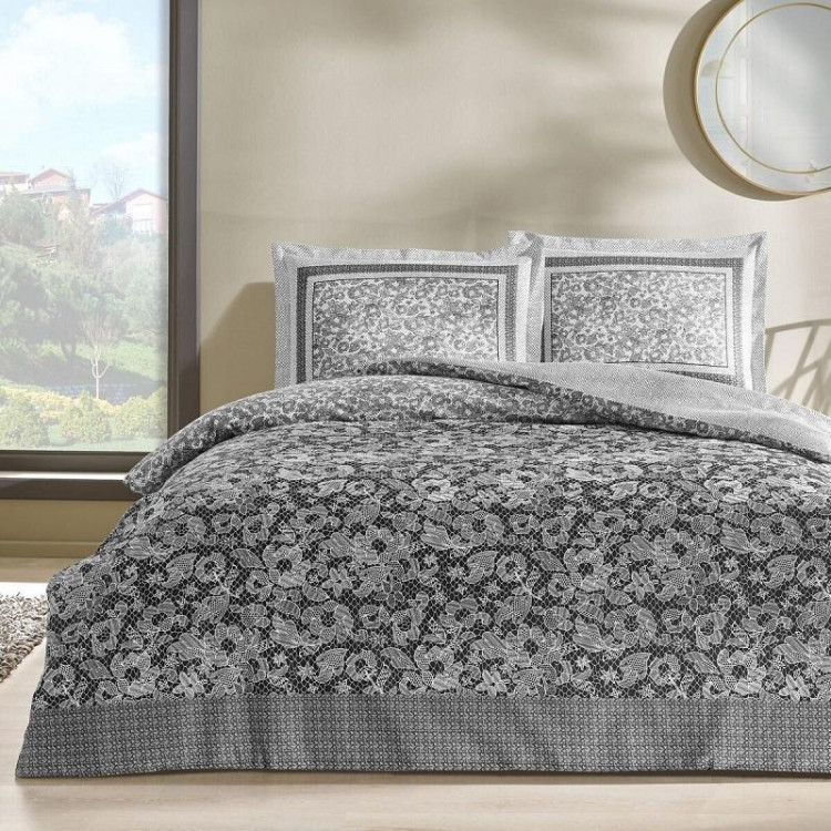 Постельное белье сатиновое TAC HAPPY DAY AMELIA серое евро