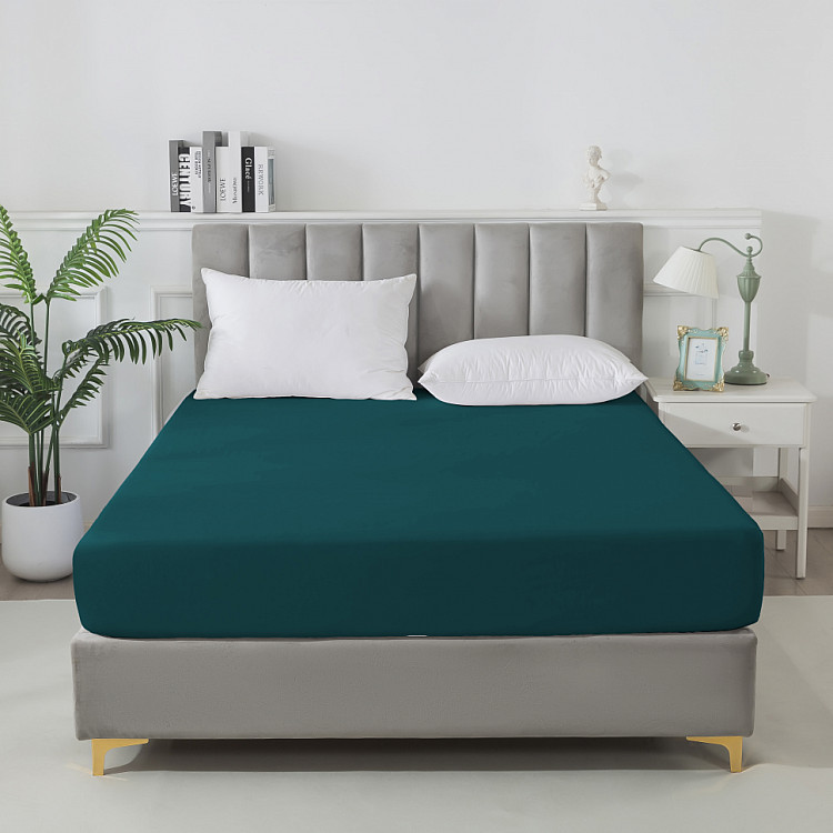 Простыня на резинке сатиновая TANGO Soho изумруд 160х200х30