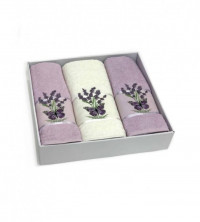 Набор полотенец махровых хлопковых KARVEN HS1611 LAVANTA KELEBEK V3 кремовый-светло-сиреневый 50х90 (2шт), 70х140 (1шт)