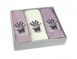 Набор полотенец махровых хлопковых KARVEN HS1611 LAVANTA KELEBEK V3 кремовый-светло-сиреневый 50х90 (2шт), 70х140 (1шт)