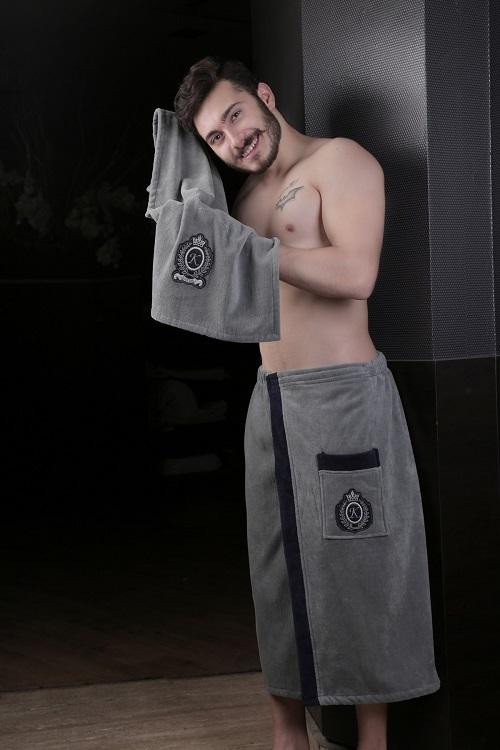 Набор мужской для ванной и сауны велюровый KARNA KORAL темно-серый