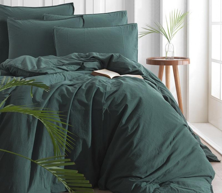 Постельное белье из хлопка KARNA STONEWASH темно-зеленое евро
