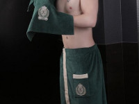 Набор мужской для ванной и сауны велюровый KARNA KORAL темно-зеленый