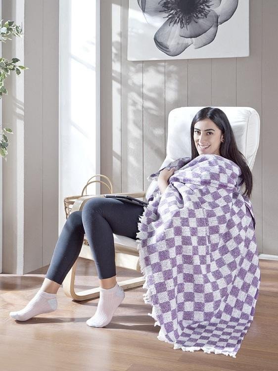 Плед хлопковый с акрилом KARNA ISABELLA сиреневый 130х150