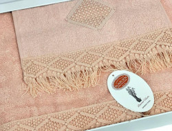 Набор полотенец махровых бамбуковых в коробке KARVEN HS1707 MAKRAME V5 пудра 30х50 (1шт), 50х90 (1шт), 70х140 (1шт)