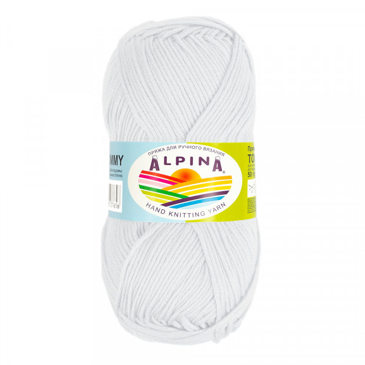 Пряжа ALPINA TOMMY №002 белая 100% микнес 10 шт х 50 гр, 130 м +/- 10 м