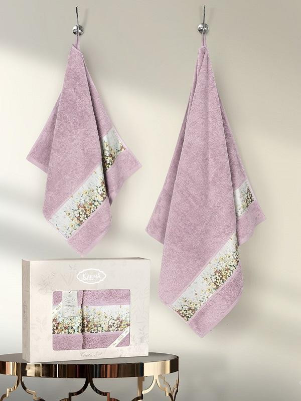 Набор махровых полотенец KARNA JASMIN лавандовый 50х90 (1шт), 70х140 (1шт)