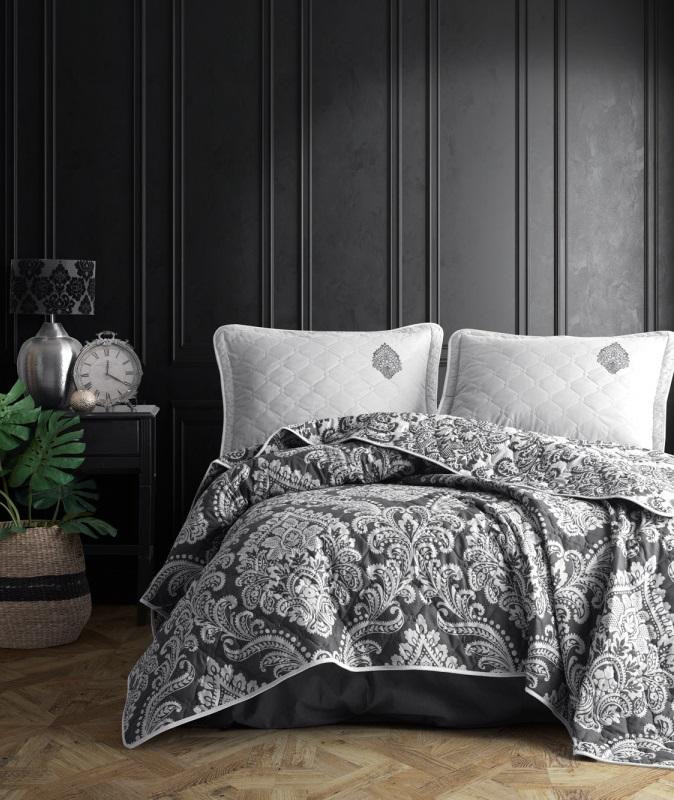 Покрывало из хлопка стеганое KARVEN Y923 MAJESTE V1 ANTRASIT 180х240 с наволочкой 50х70