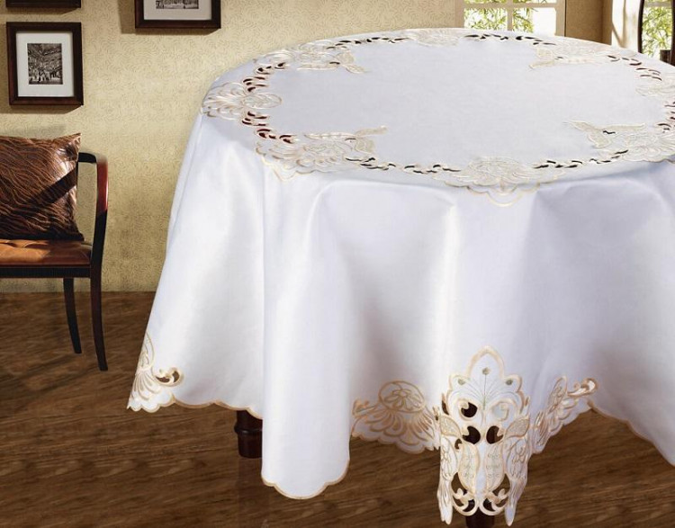 Скатерть из полиэстера с вышивкой с салфетками SL 03571 круглая d180