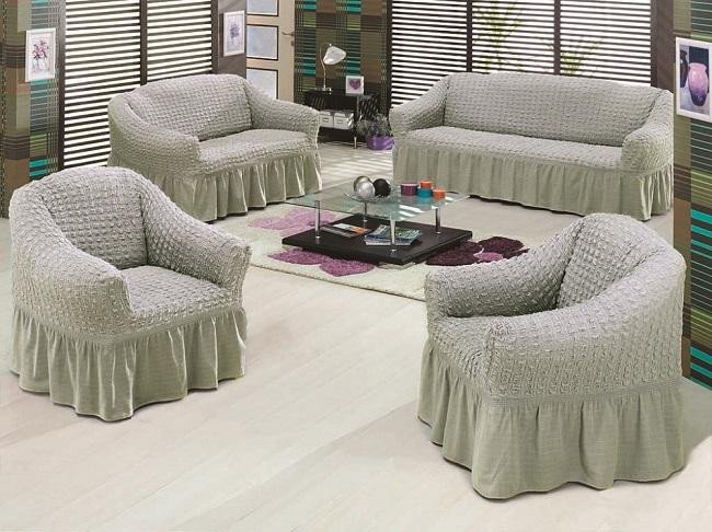 Набор чехлов на трехместный диван и два кресла BULSAN серый