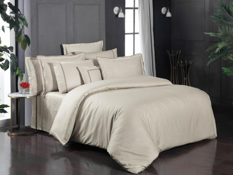 Постельное белье из страйп-сатина де люкс SAREV SPORT CHIC 260TC N303 JACQUARD STRIPE V2-BEJ 50х70 (2шт) 1,5-спальное