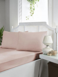 Простыня на резинке из ранфорса KARVEN P902 v9 пудра 100х200х33 с наволочкой 50х70