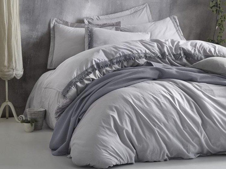 Постельное белье однотонное из ранфорса с покрывалом COTTON BOX NATURE серое евро
