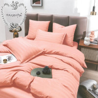 Постельное белье из страйп-сатина ПАНДОРА лососевое семейное