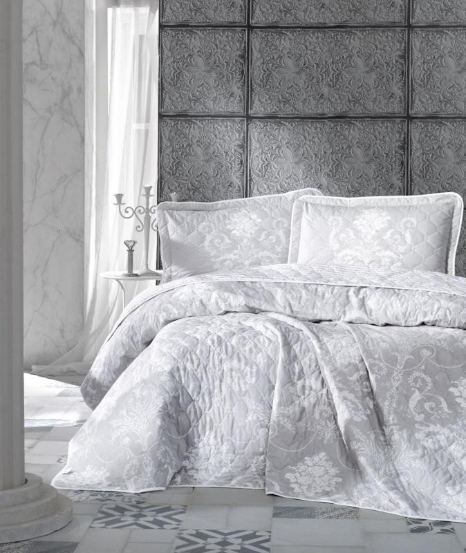 Покрывало из хлопка стеганое KARVEN Y923 ALONE V1 GRI 180х240 с наволочкой 50х70