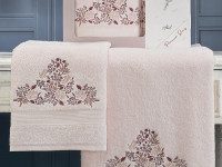 Комплект махровых полотенец с вышивкой KARNA ABEL светло-розовый 50х90 (1шт), 70х140 (1шт)