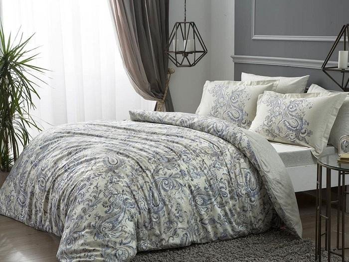 Постельное белье из сатина TAC DELUX PREMIUM DIGITAL CROSBY кремовое семейное