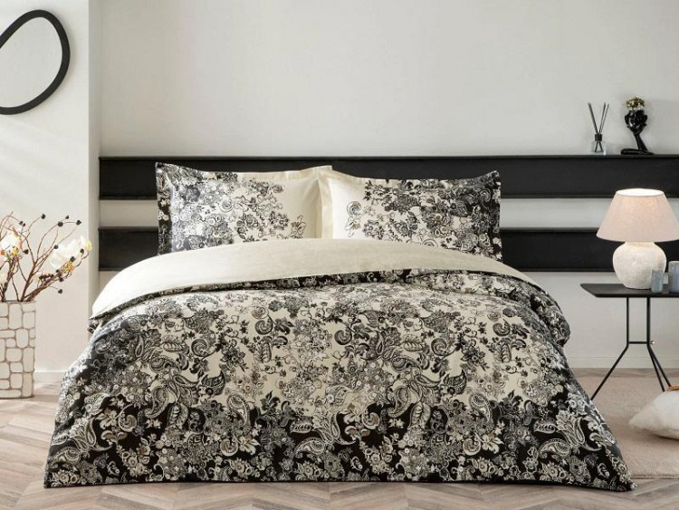 Постельное белье сатиновое TAC HAPPY DAY MONICA черное евро