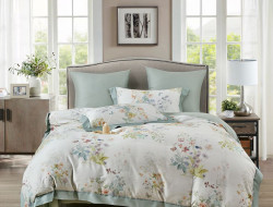 Постельное белье фланелевое из тенсела ASABELLA Бабочки в цветах 50х70 (2шт), 70х70 (2шт) евро