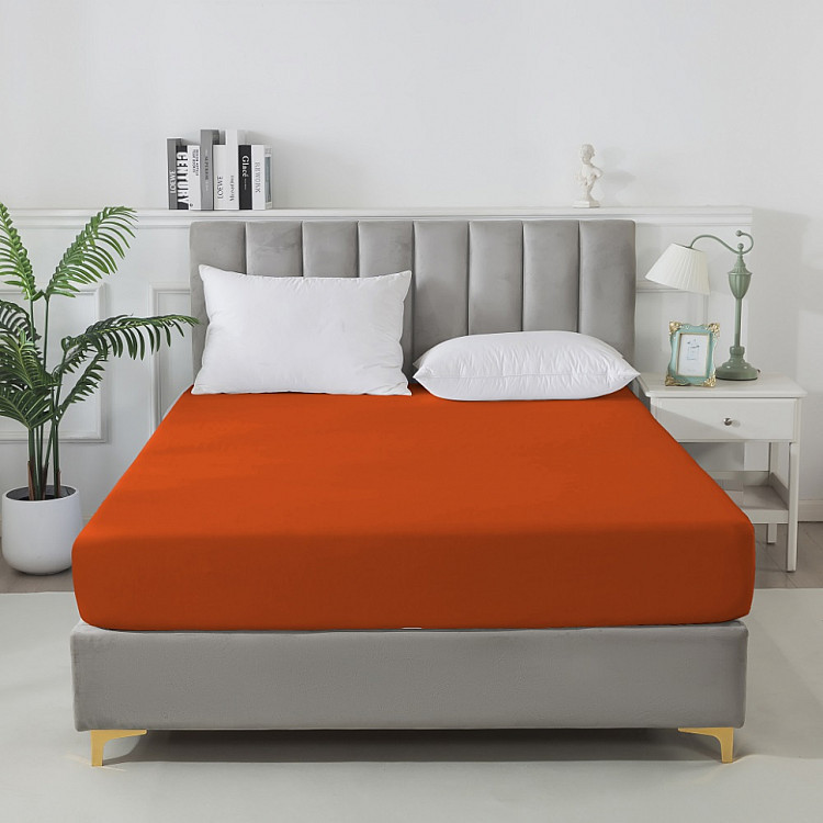 Простыня на резинке сатиновая TANGO Soho оранжевая 160х200х30