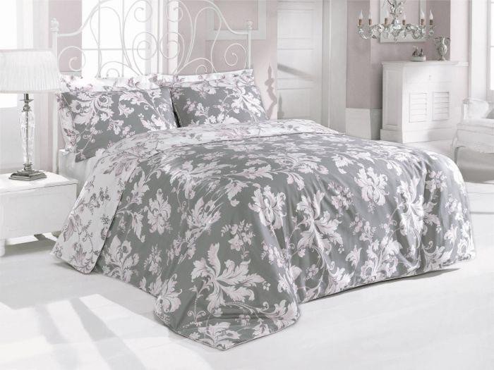 Постельное белье из сатина-люкс ISSIMO ROSY серо-розовое евро