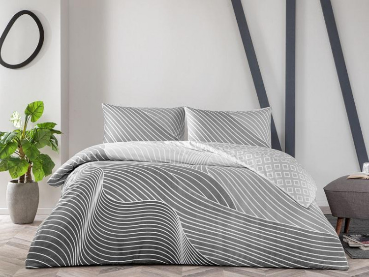 Постельное белье из ранфорса TAC HAPPY DAY CRUMBLY серое евро