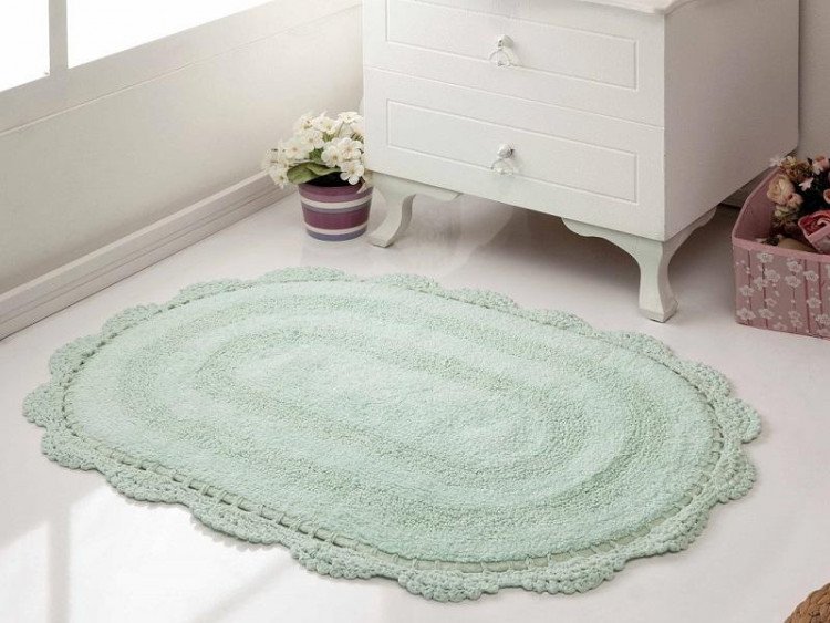 Коврик для ванной из хлопка с кружевом MODALIN DIANA светло-зеленый 50х80