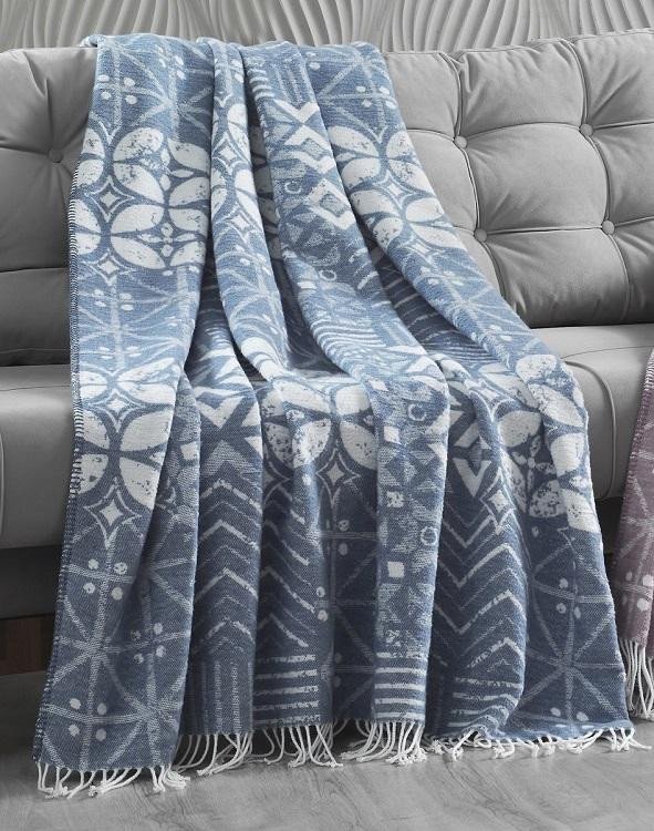 Плед хлопковый с акрилом KARNA DECO голубой 150х240