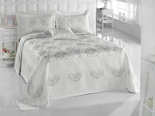 Покрывало элитное жаккардовое с наволочками KARNA ROSSES бежевое 260х260Н