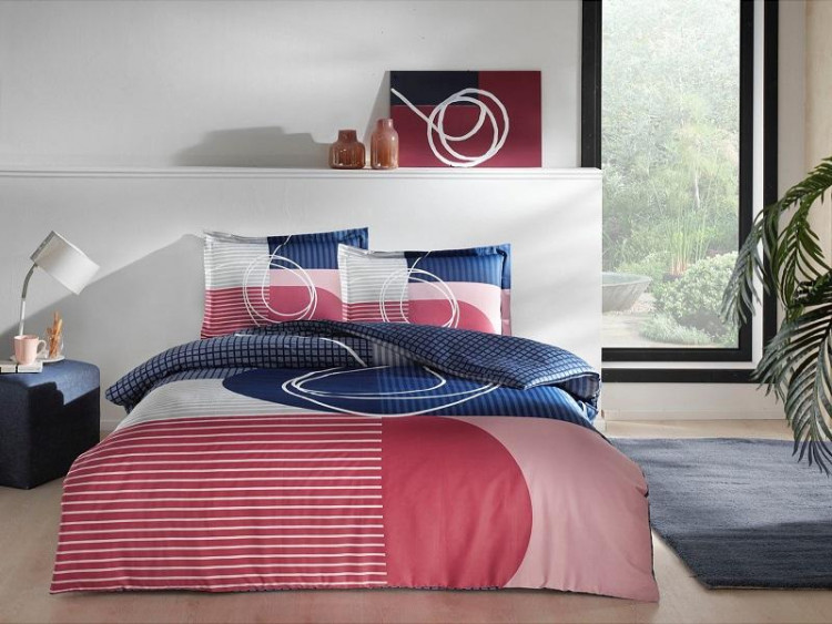 Постельное белье сатиновое TAC HAPPY DAY PANDORA сине-красное евро