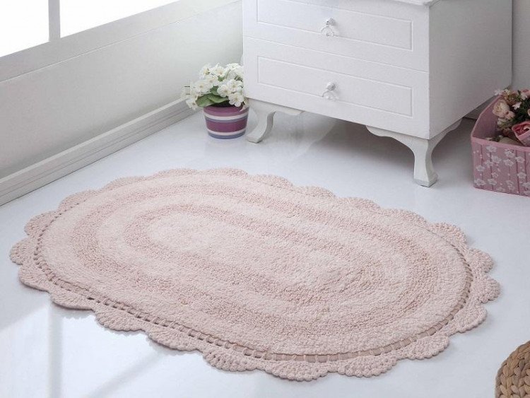 Коврик для ванной из хлопка с кружевом MODALIN DIANA пудра 50х80