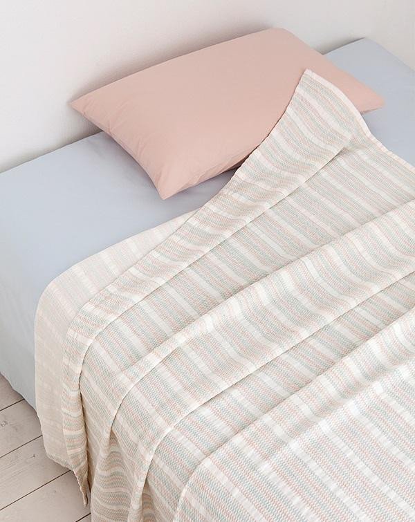 Покрывало хлопковое LUXBERRY 06282 CANDY экрю-розовое-голубое 150х210