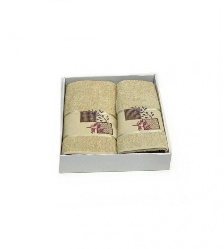 Набор полотенец махровых хлопковых KARVEN HS1634 KARELI CICEK V1 бежевый 50х90 (1шт), 70х140 (1шт)