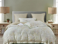 Постельное белье фланелевое из тенсела с простыней на резинке 160х200 ASABELLA Английский сад 50х70 (2шт), 70х70 (2шт) евро