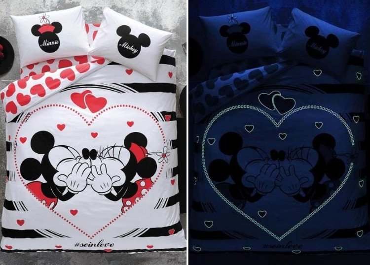 Детское постельное белье TAC светящееся MINNIE AND MICKIY AMOUR BY DISNEY евро