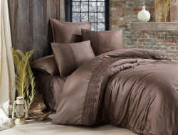 Постельное белье из сатина с кружевом KARVEN N267 GIZA V3 BROWN 50х70 (2шт), 70х70 (2шт) евро