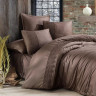 Постельное белье из сатина с кружевом KARVEN N267 GIZA V3 BROWN 50х70 (2шт), 70х70 (2шт) евро